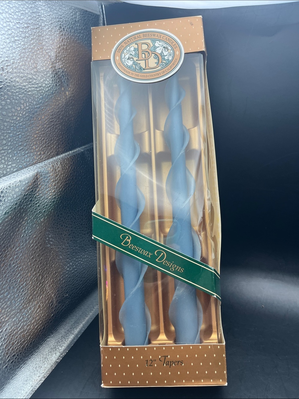 Beeswax Designs French blue SPIRAL TWIST 12" taper candlesticks, NEW